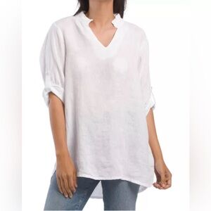 Rosemarine Linen Made in Italy White Tunic Sz 1X Plus Quiet Luxury Cottagecore